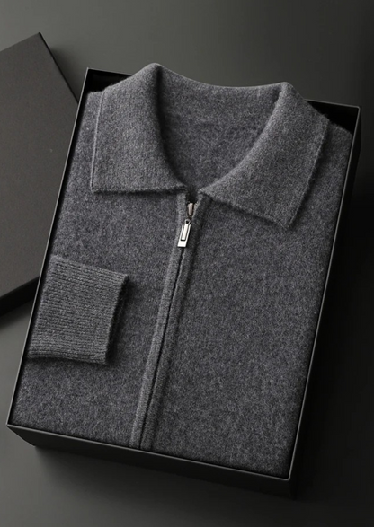 Premium Cashmere Zip Polo Cardigan, view 3
