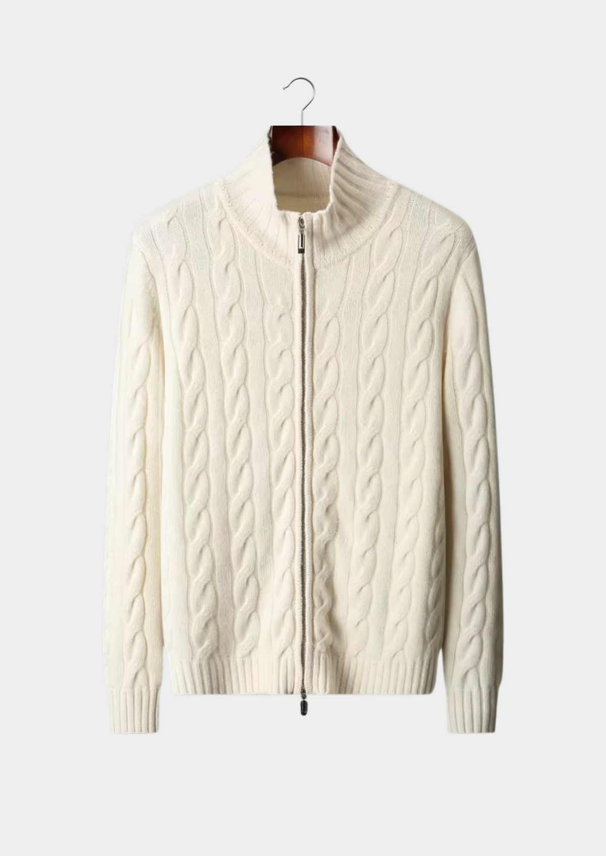 Pure Extra-Fine Merino Wool Dual-Zip Cable Cardigan, view 1