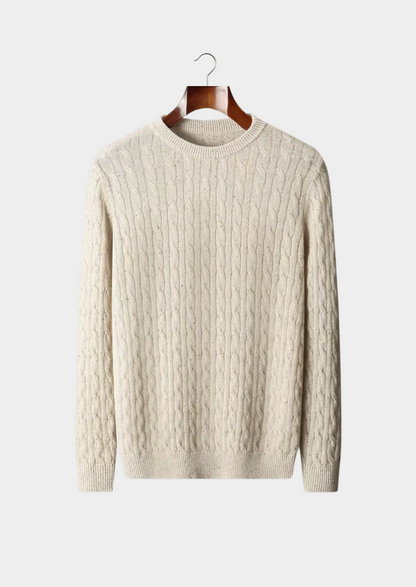 Pure Extra-Fine Merino Wool Nepped Cable Crewneck, view 1