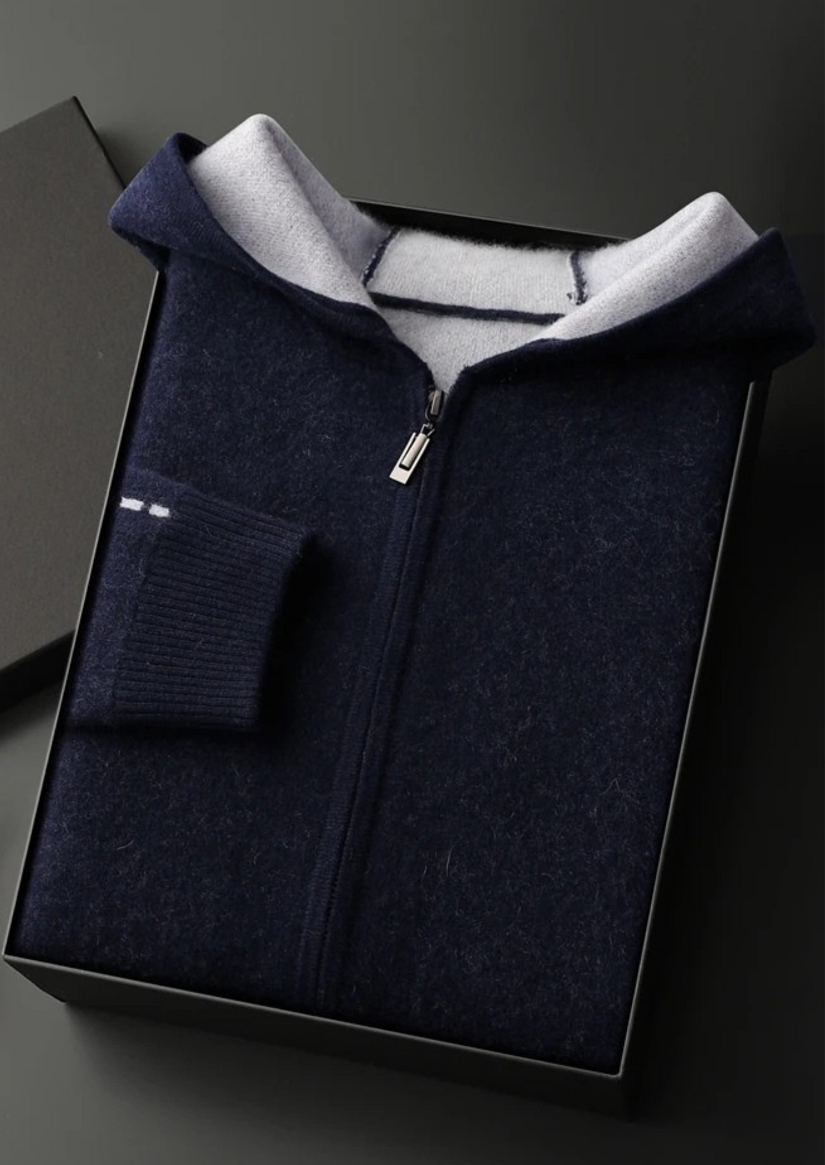 Premium Cashmere Two-Tone Zipper Hoodie, view 8