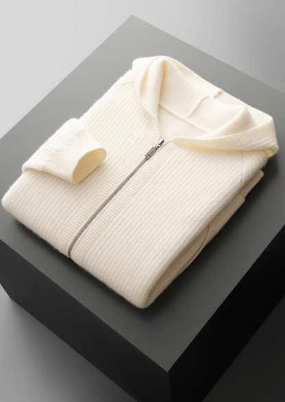 Pure Extra-Fine Merino Wool Ribbed Zipper Hoodie, view 10