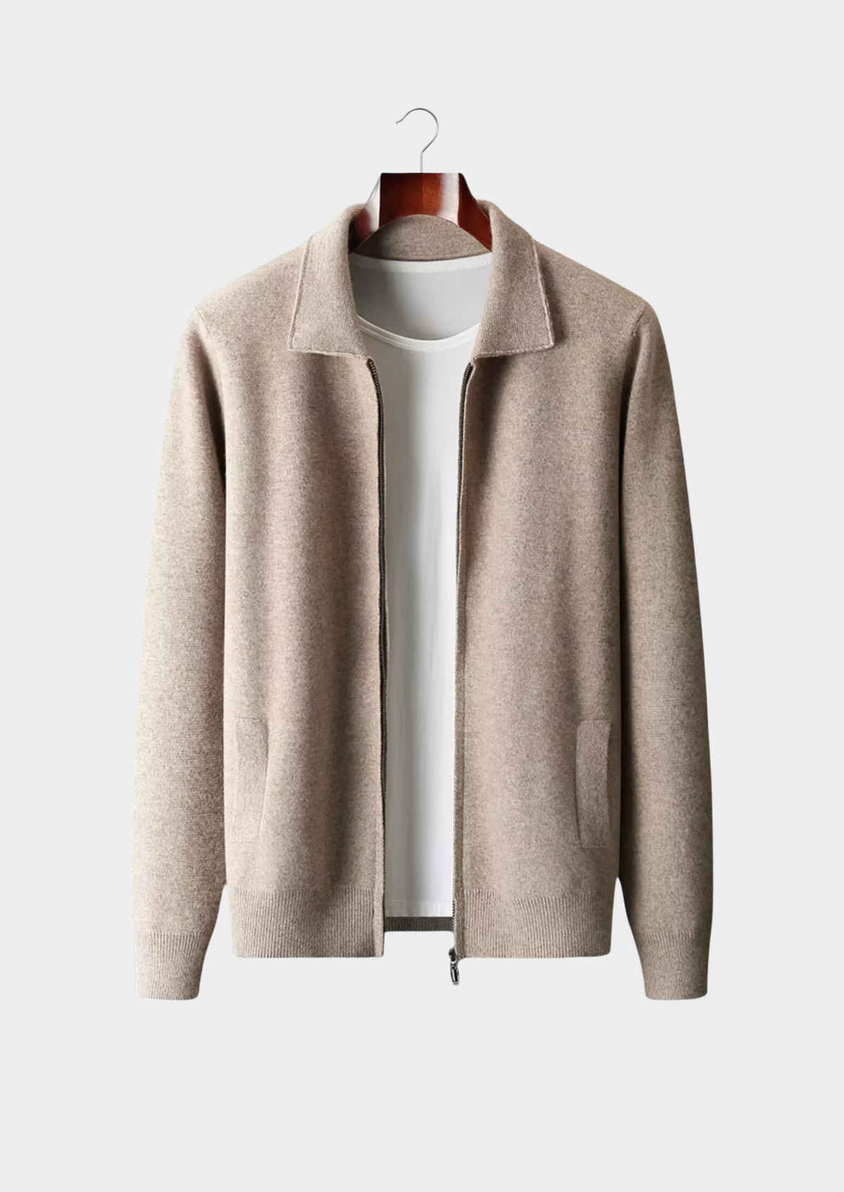 Pure Extra-Fine Merino Wool Zip Polo Cardigan, view 1