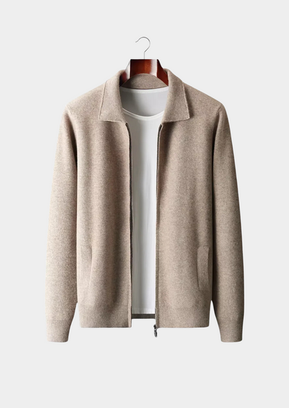 Pure Extra-Fine Merino Wool Zip Polo Cardigan, view 1