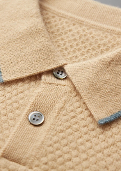 Premium Cashmere Mustard Two-Tone Polo, view 2