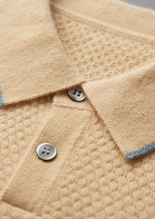 Premium Cashmere Mustard Two-Tone Polo, view 2