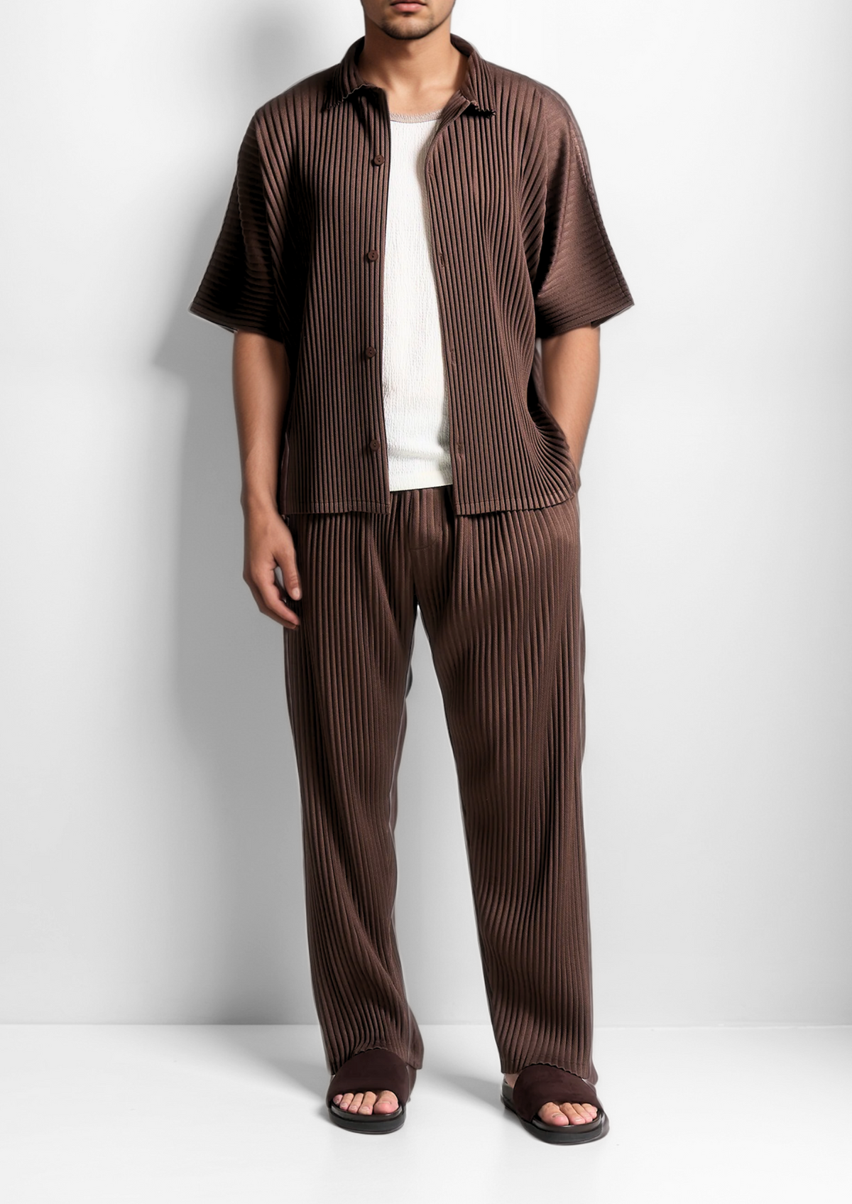 Coffee Pleated Summer Set, view 1