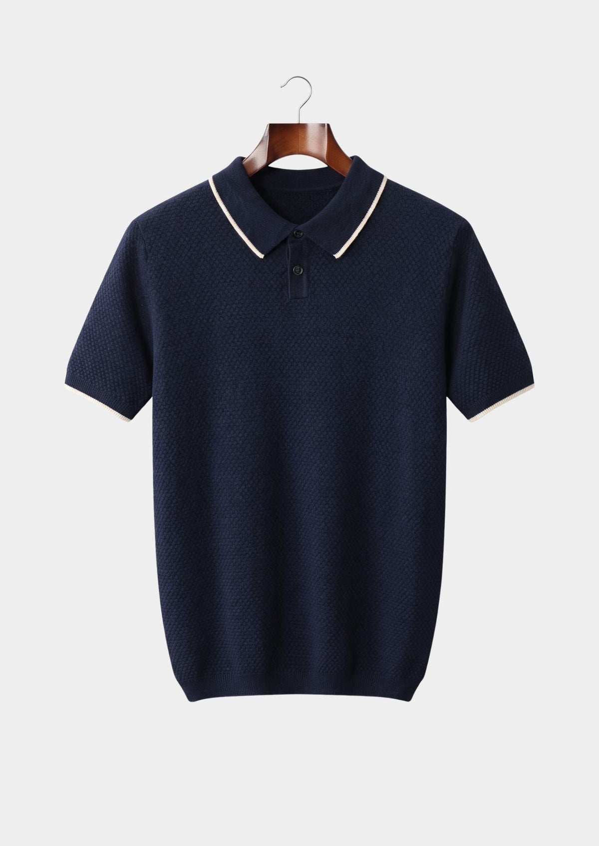 Premium Cashmere Navy Blue Two-Tone Polo, view 1
