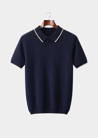 Premium Cashmere Navy Blue Two-Tone Polo, view 1