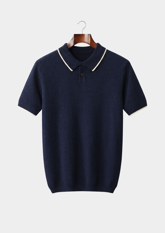 Premium Cashmere Navy Blue Two-Tone Polo, view 1