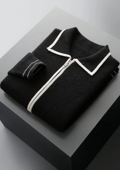 Pure Extra-Fine Merino Wool Two-Tone Polo Cardigan, view 7