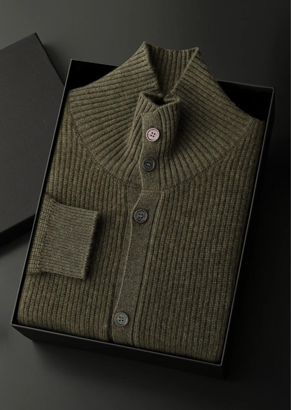 Premium Cashmere Ribbed High Collar Cardigan, view 3