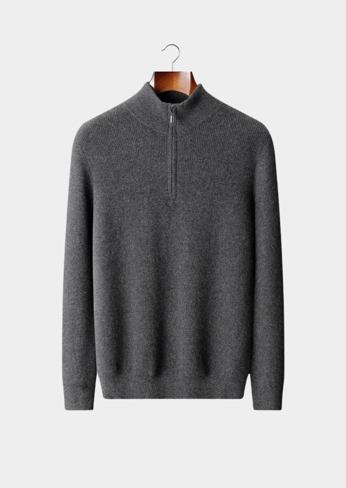 Pure Cashmere Dark Gray Ribbed Half Zip, view 1