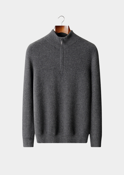 Pure Cashmere Dark Gray Ribbed Half Zip, view 1