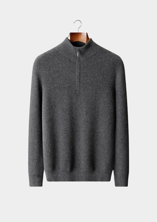 Pure Cashmere Dark Gray Ribbed Half Zip, view 1