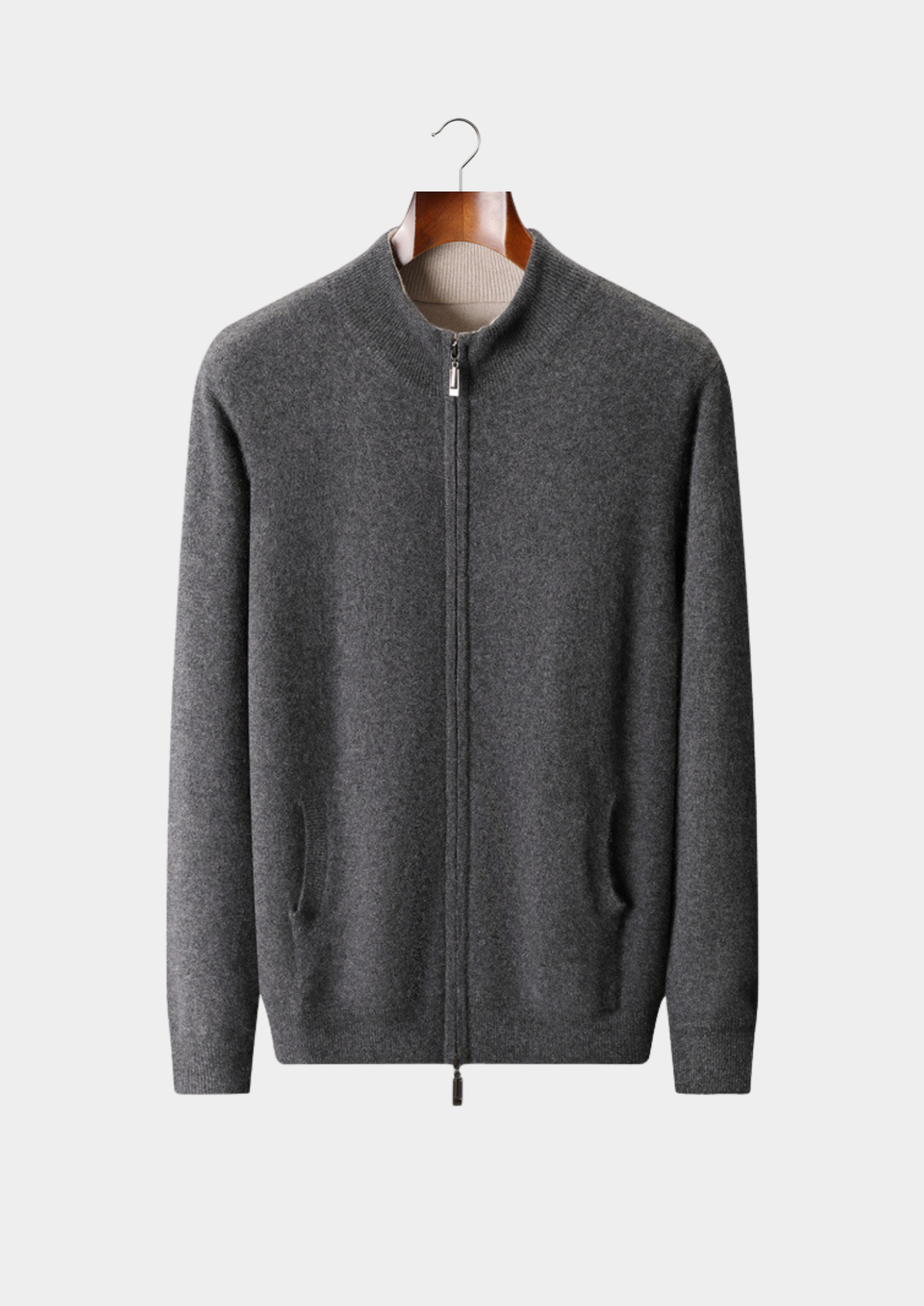 Pure Cashmere Heather Gray Dual Zip Cardigan, view 1