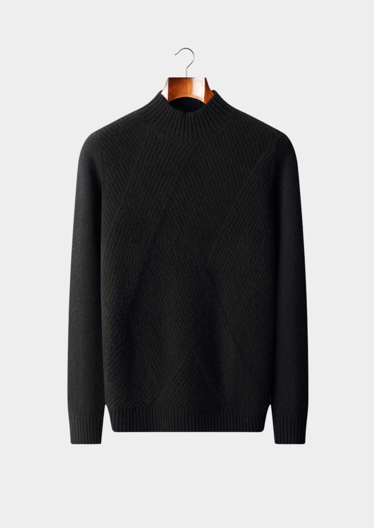Pure Cashmere Black Patterned Mockneck, view 1