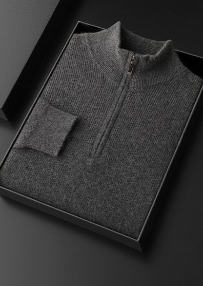 Pure Cashmere Dark Gray Ribbed Half Zip, view 2