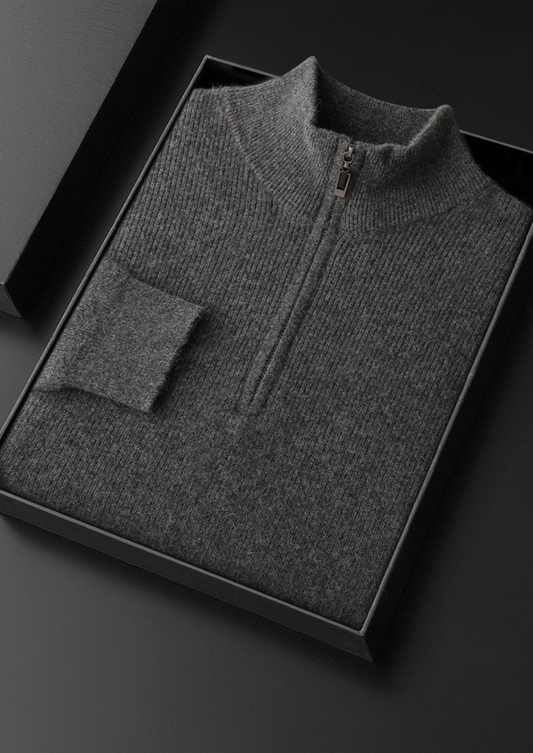 Pure Cashmere Dark Gray Ribbed Half Zip, view 2