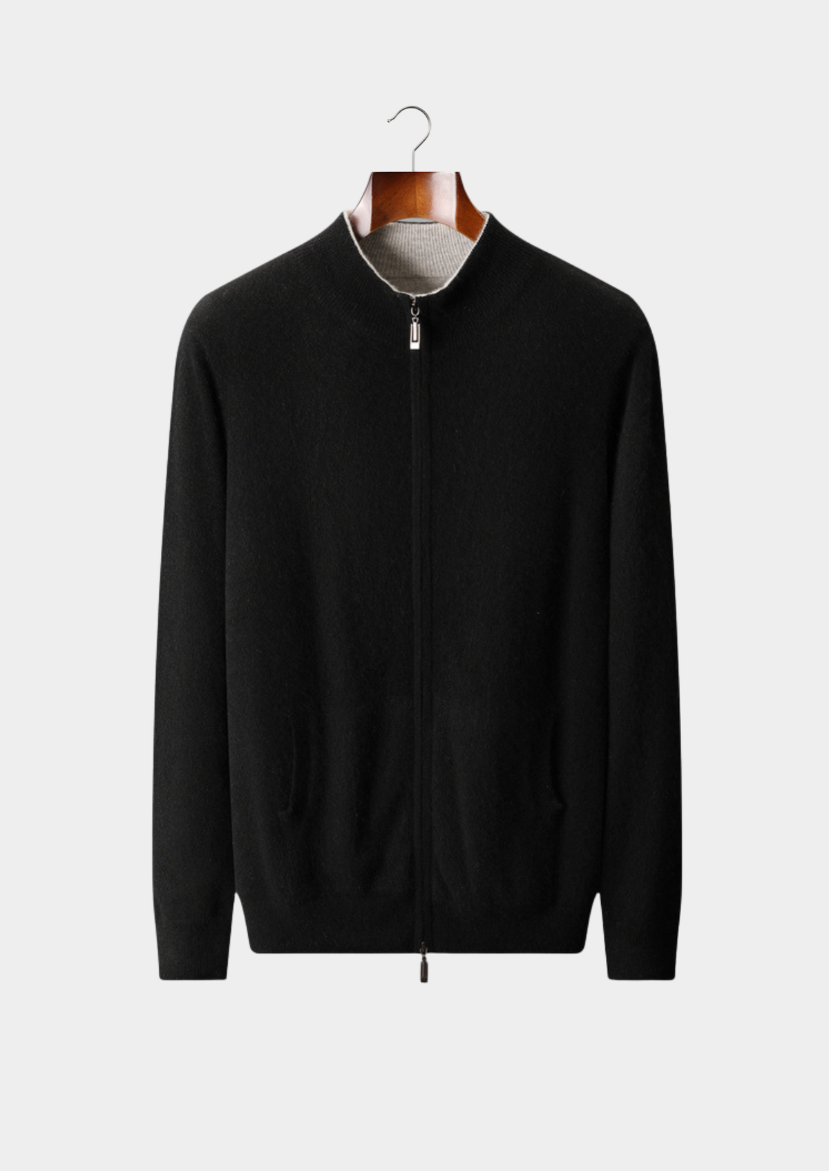 Pure Cashmere Black Dual Zip Cardigan, view 1