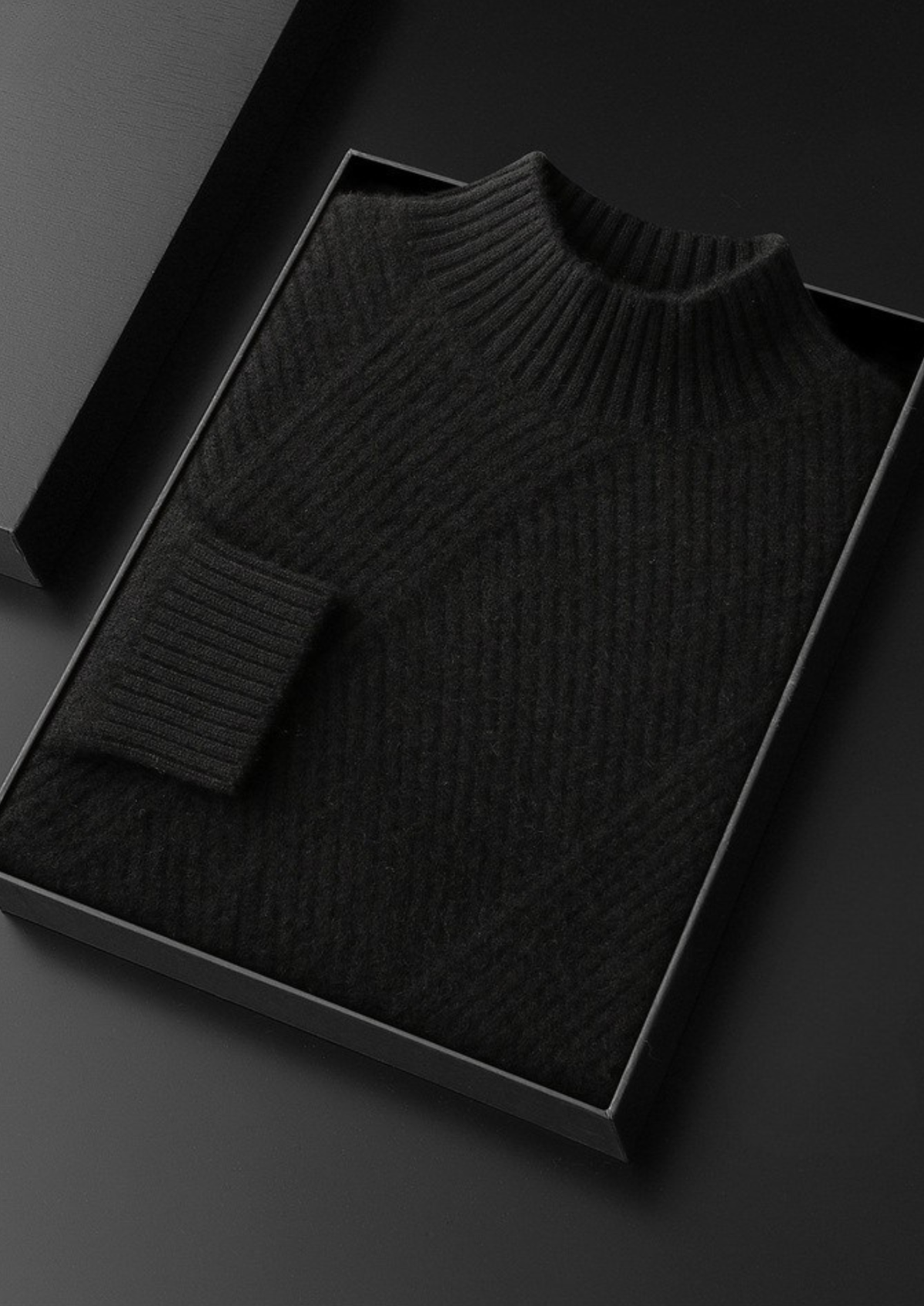 Pure Cashmere Black Patterned Mockneck, view 2