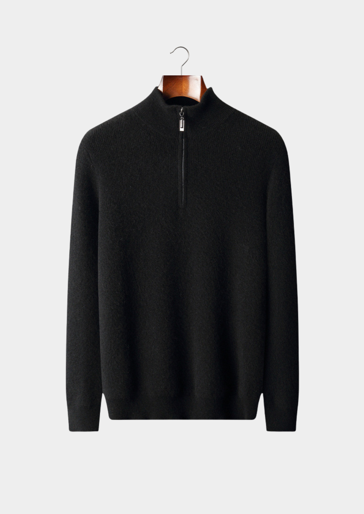 Pure Cashmere Black Ribbed Half Zip, view 1