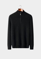 Pull demi-zip côtelé en pur cachemire noir