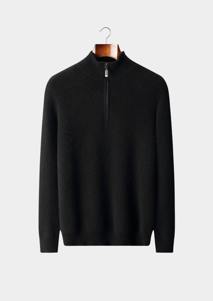 Pure Cashmere Black Ribbed Half Zip, view 1