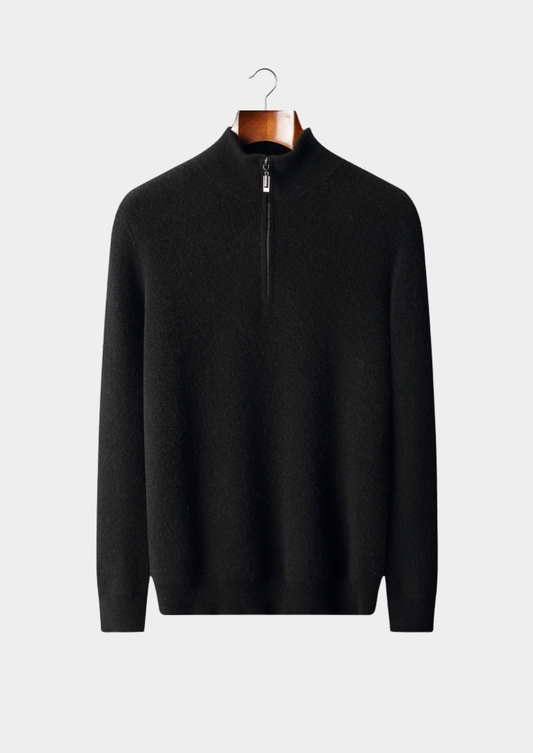 Pure Cashmere Black Ribbed Half Zip, view 1