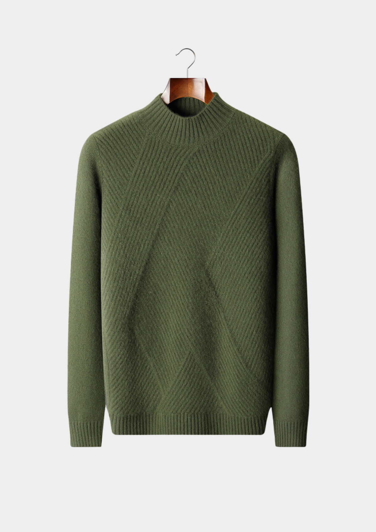 Pure Cashmere Olive Patterned Mockneck, view 1