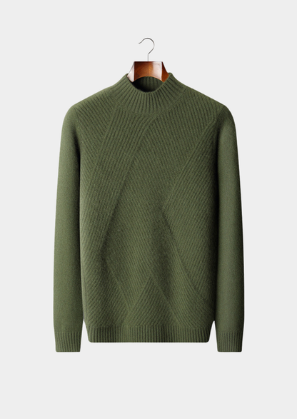 Pure Cashmere Olive Patterned Mockneck, view 1