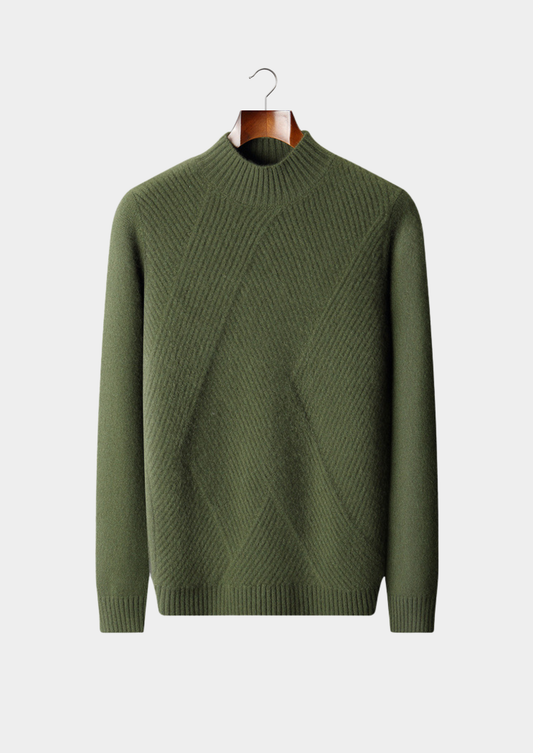 Pure Cashmere Olive Patterned Mockneck, view 1