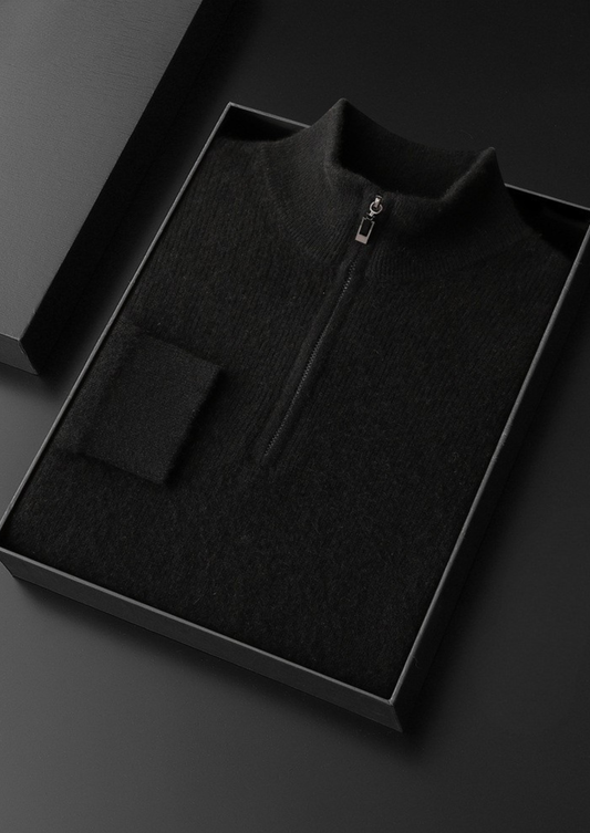 Pure Cashmere Black Ribbed Half Zip, view 2