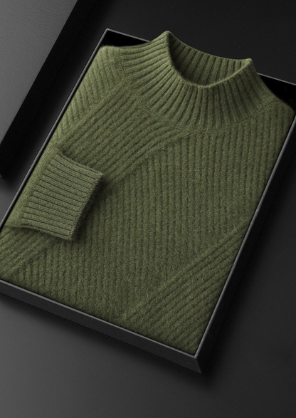 Pure Cashmere Olive Patterned Mockneck, view 2