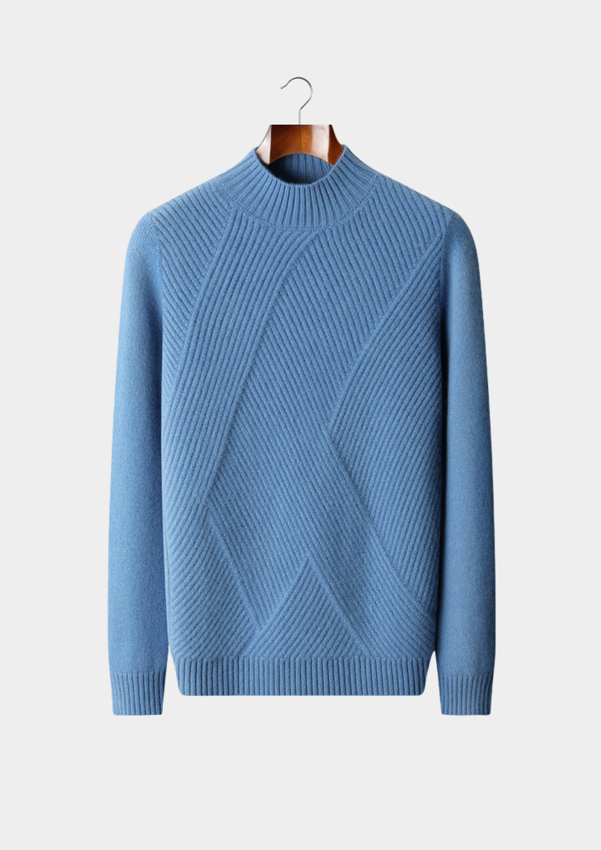 Pure Cashmere Sky Blue Patterned Mockneck, view 1