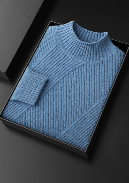 Pure Cashmere Sky Blue Patterned Mockneck, view 2
