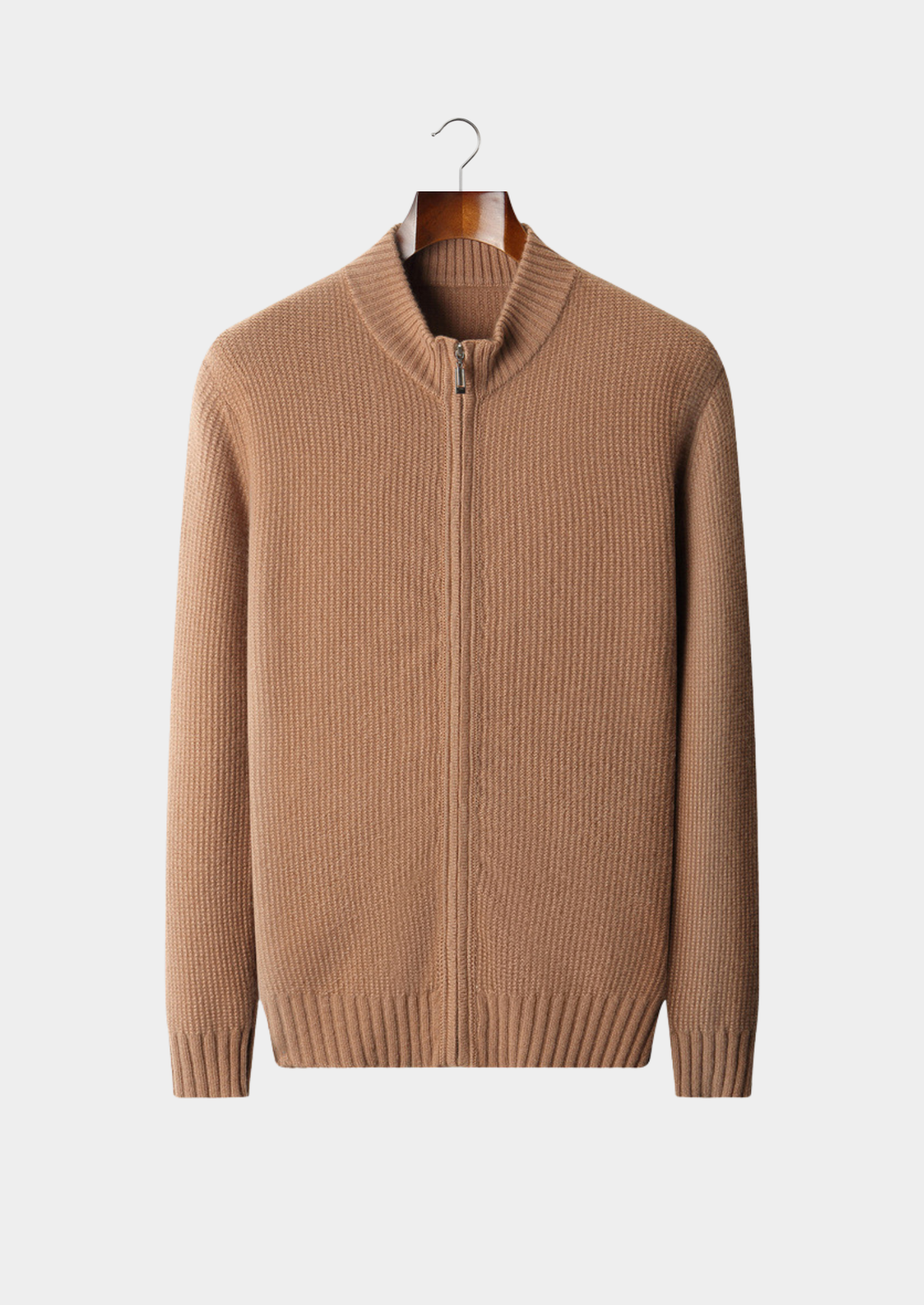 Pure Cashmere Mustard Ribbed Zip Cardigan, view 1