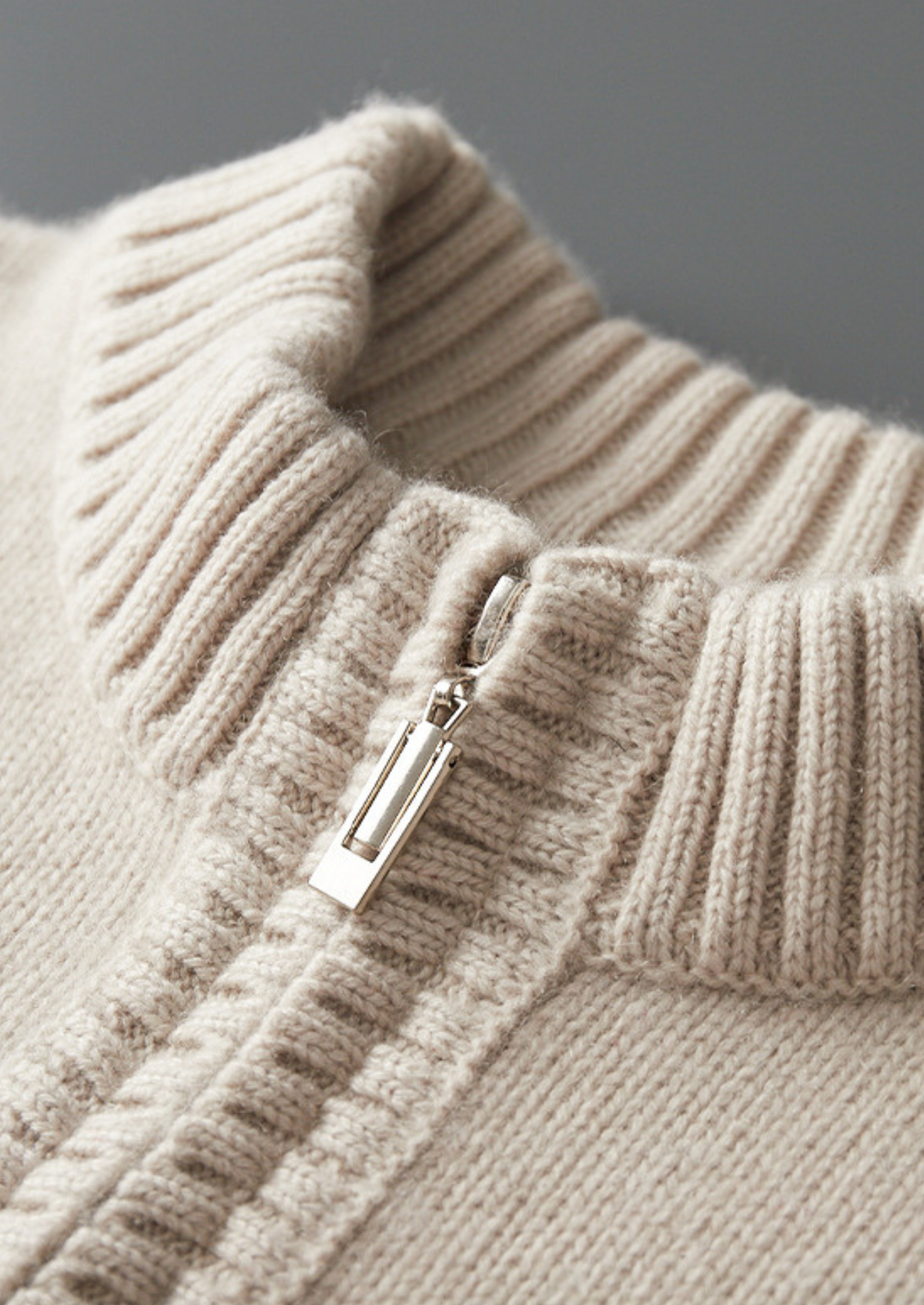 Pure Cashmere Off White Half Zip Sweater, view 4