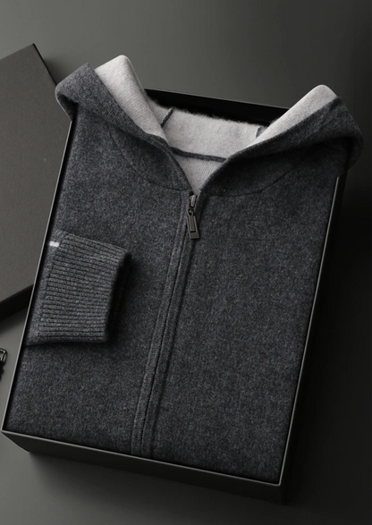 Premium Cashmere Two-Tone Zipper Hoodie, view 9