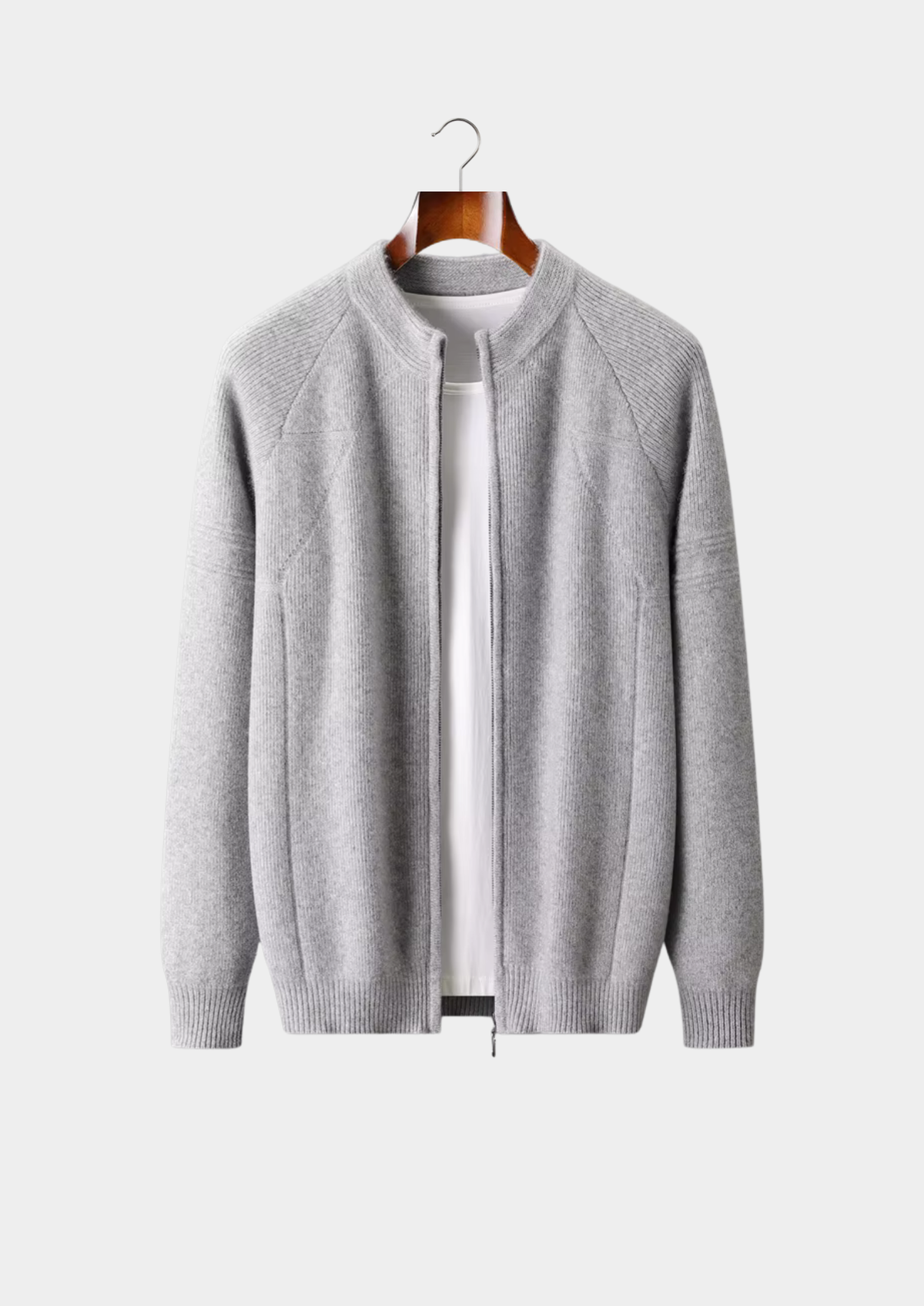Pure Extra-Fine Merino Wool Ribbed Zip Cardigan, view 1
