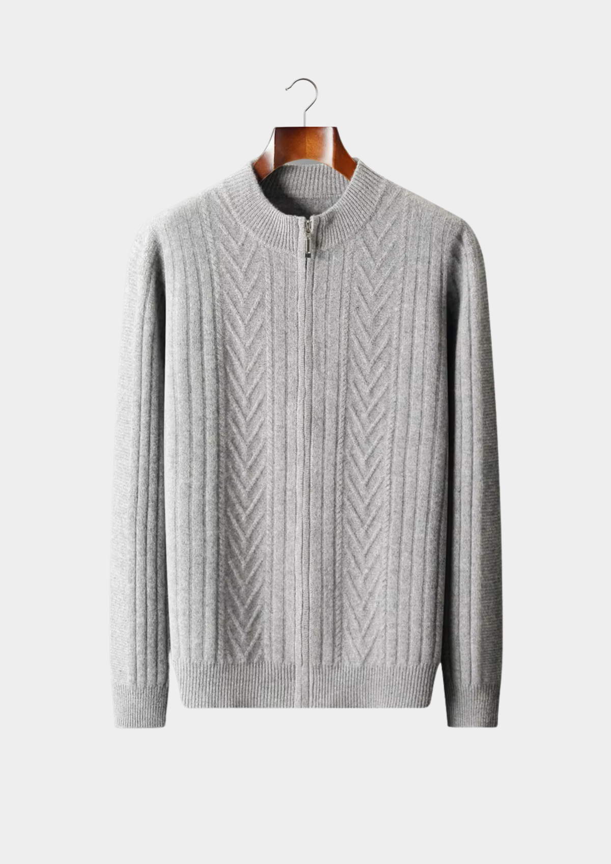 Pure Extra-Fine Merino Wool Patterned Zip Cardigan, view 1