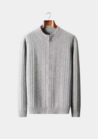Pure Extra-Fine Merino Wool Patterned Zip Cardigan, view 1