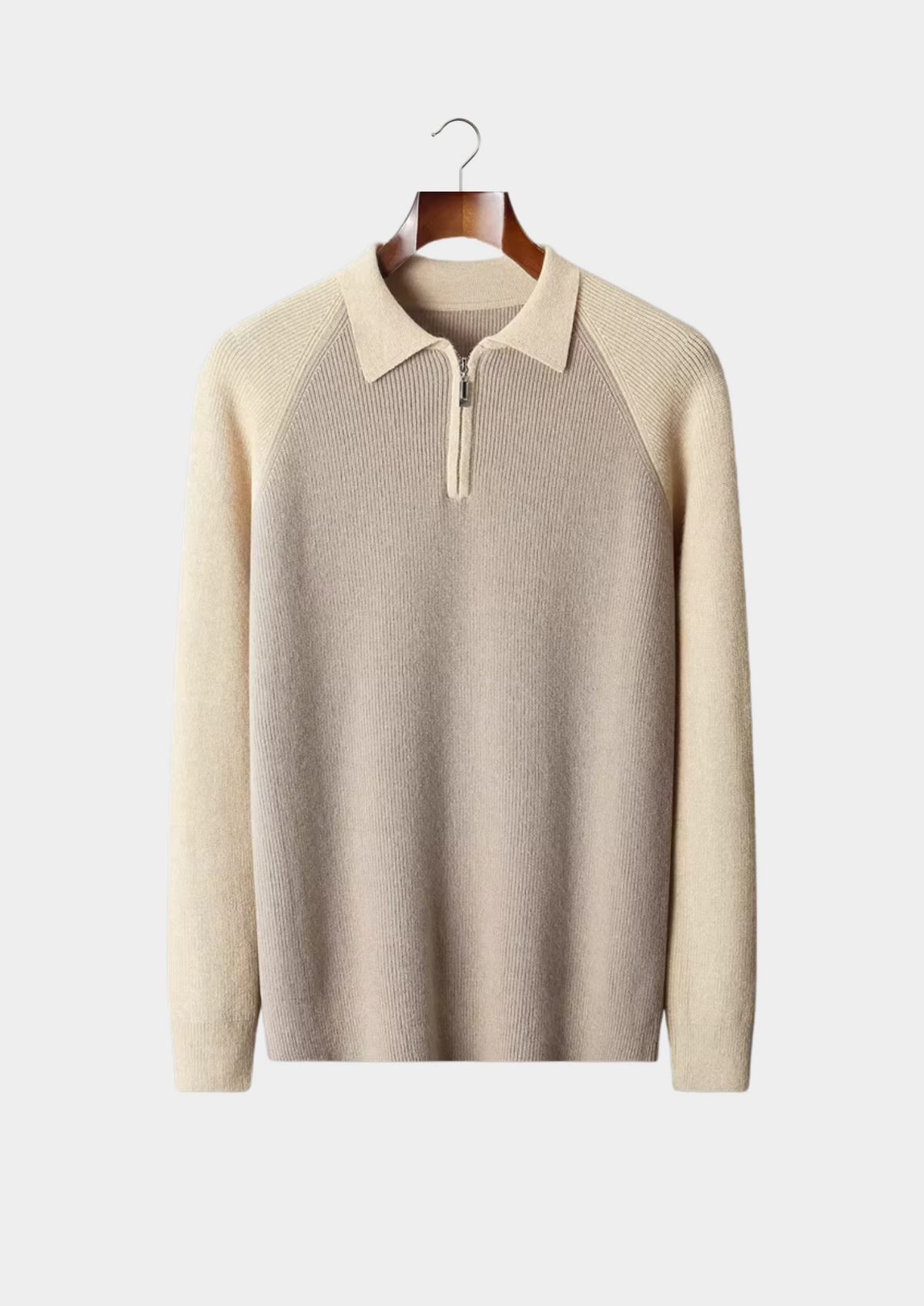 Pure Extra-Fine Merino Wool Two Tone Zipper Sweater Polo, view 1