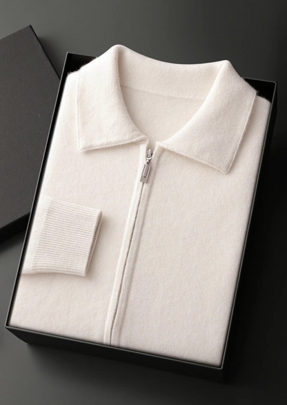 Premium Cashmere Zip Polo Cardigan, view 11