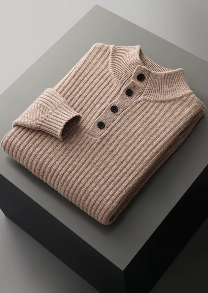 Pure Extra-Fine Merino Wool Ribbed Henley Sweater, view 3