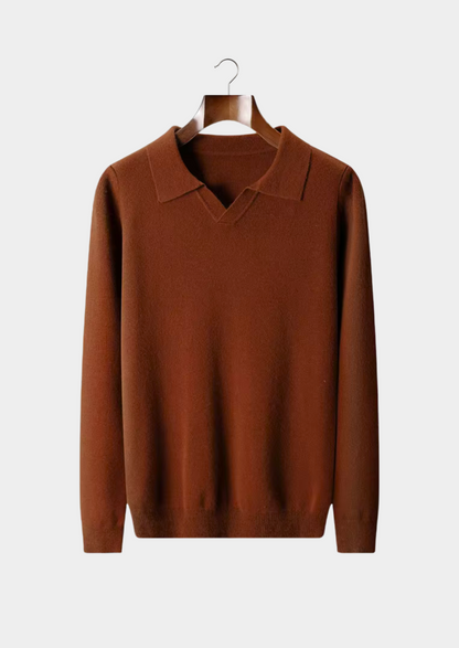 Pure Extra-Fine Merino Wool Ribbed Buttonless Polo, view 3