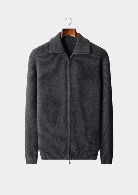 Pure Extra-Fine Merino Wool Funnel Neck Dual Zip Cardigan, view 1