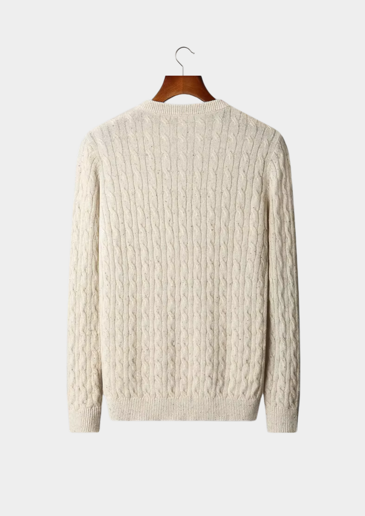 Pure Extra-Fine Merino Wool Nepped Cable Crewneck, view 2
