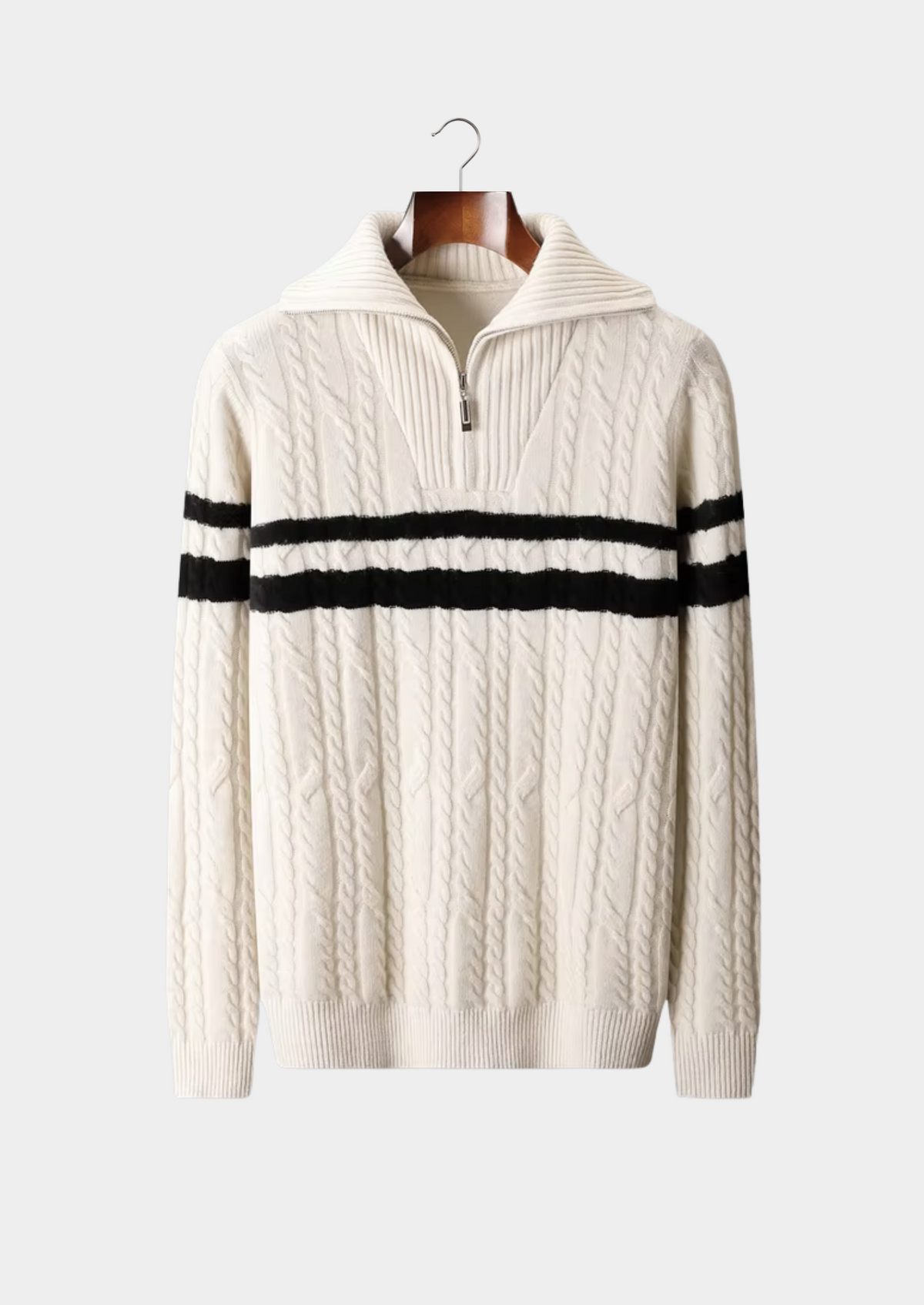 Pure Extra-Fine Merino Wool Striped Half-Zip Sweater, view 1