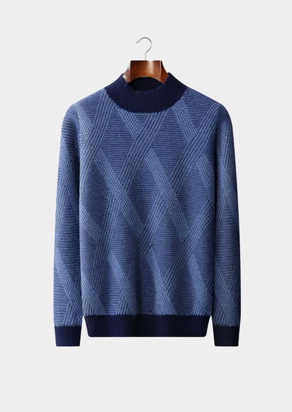 Pure Extra-Fine Merino Wool Two Tone Patterned Mockneck, view 1