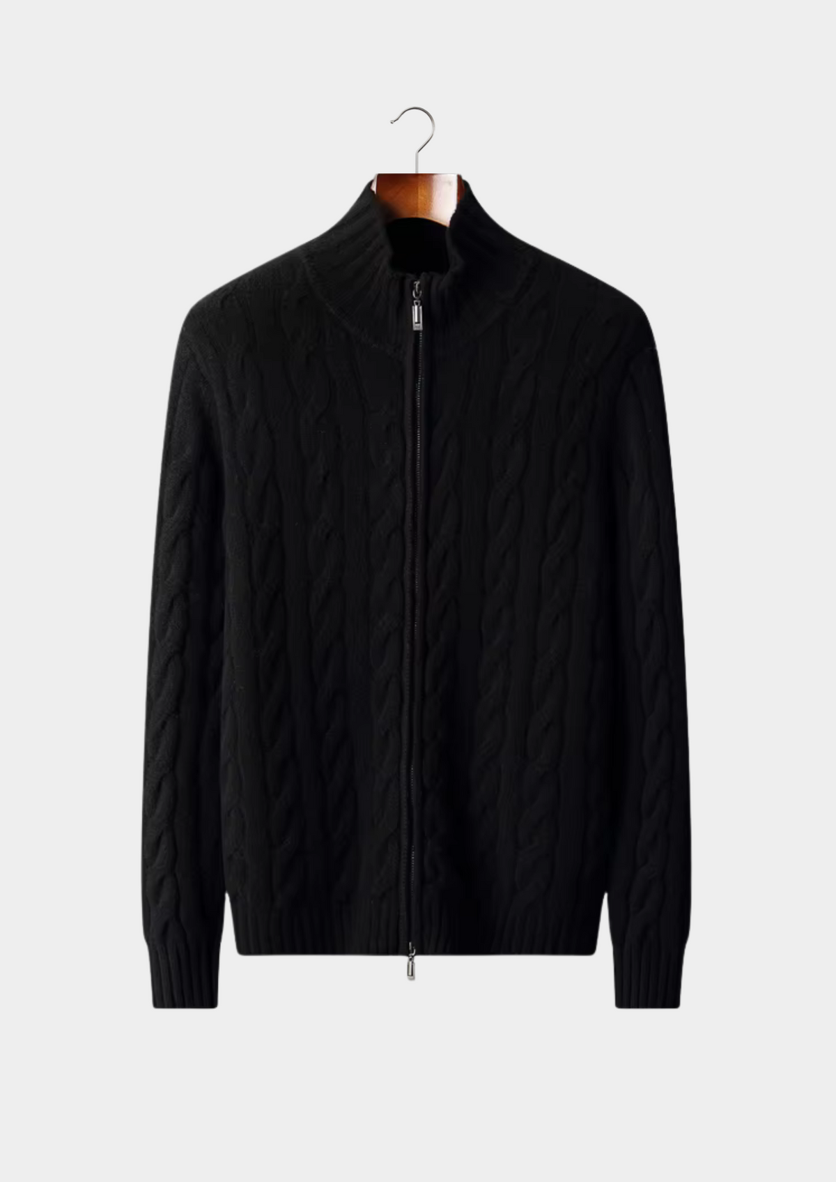 Pure Extra-Fine Merino Wool Dual-Zip Cable Cardigan, view 10